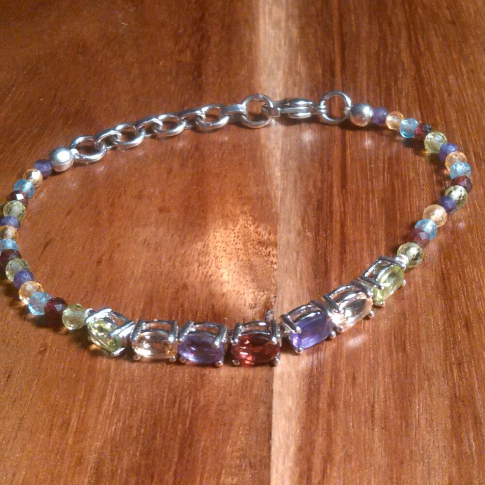 Multi-Color Gemstone Platinum Bond over Brass Bracelet (Size 6.5 to 8 Inch)